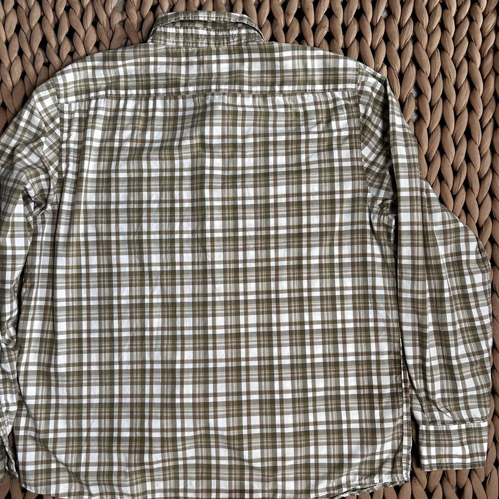 Banana Republic Men's Plaid Shirt - Brown and White